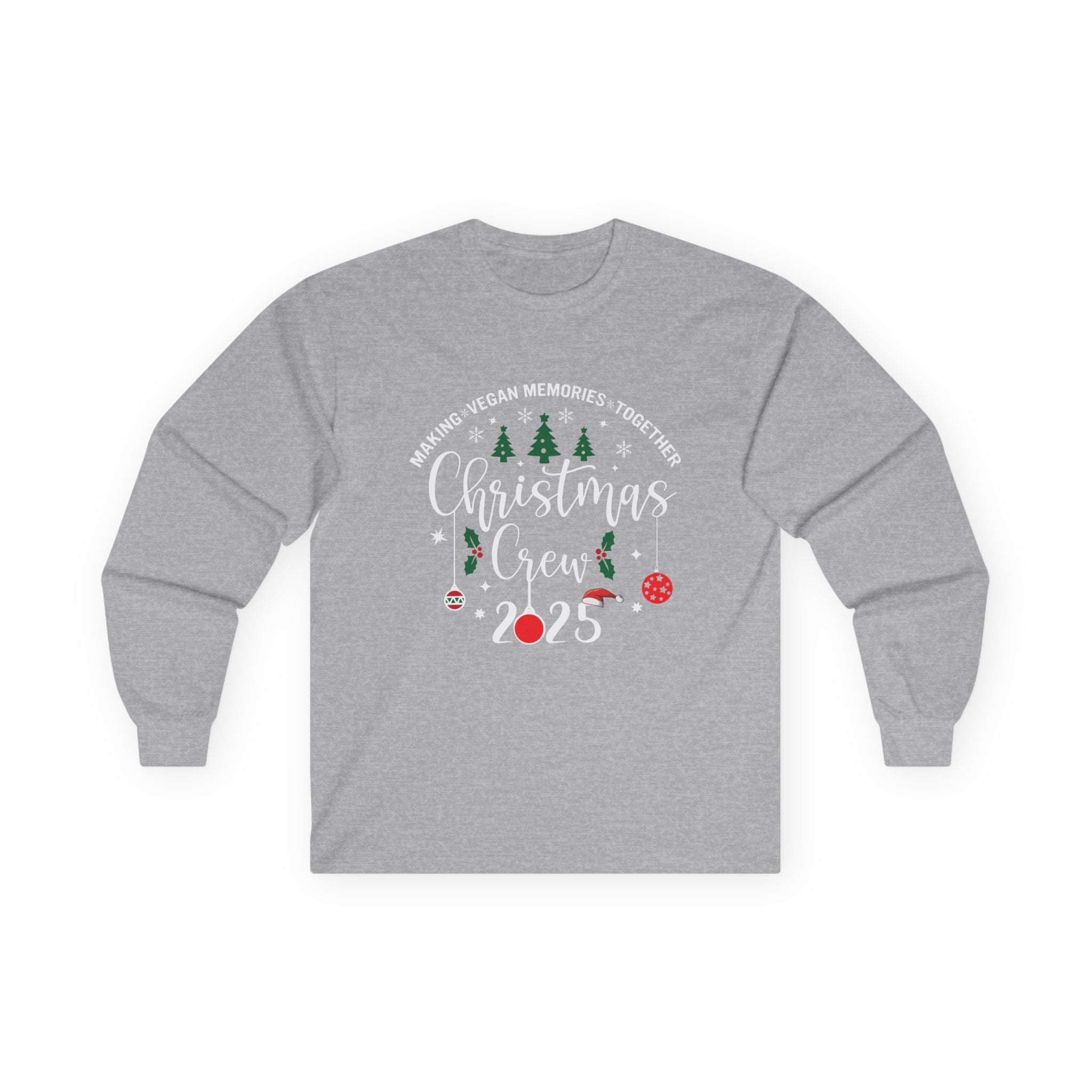 Vegan Christmas Crew 2025 Long Sleeve Tee — Holiday Family Matching Shirt