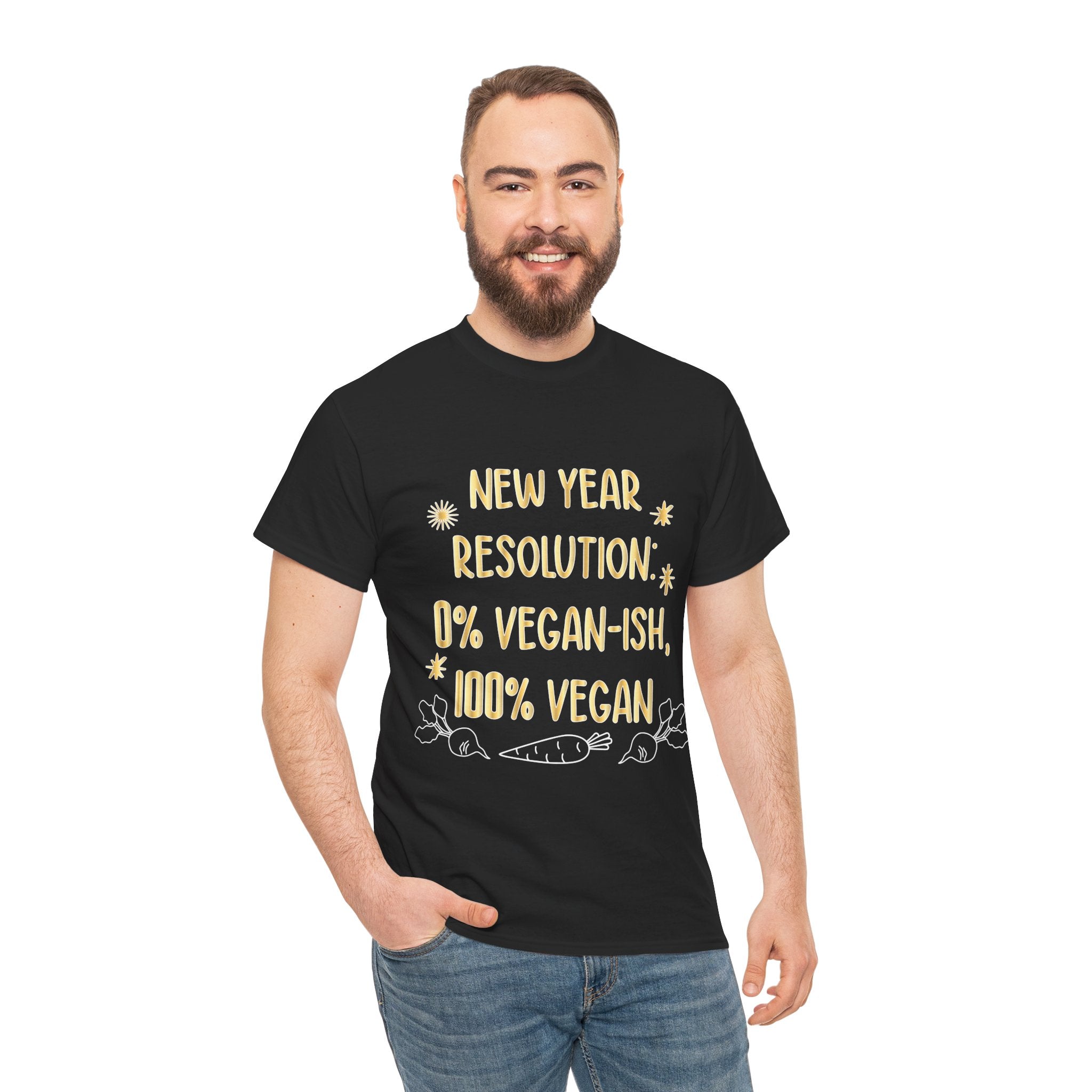 New Year Resolution T‑Shirt — "0% Vegan-ish, 100% Vegan" Funny Vegan Tee