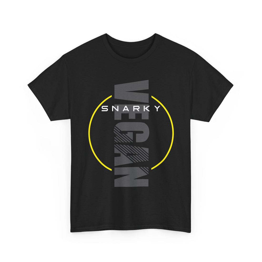 Snarky Vegan Vertical Text Tee – Modern, Yellow Circle