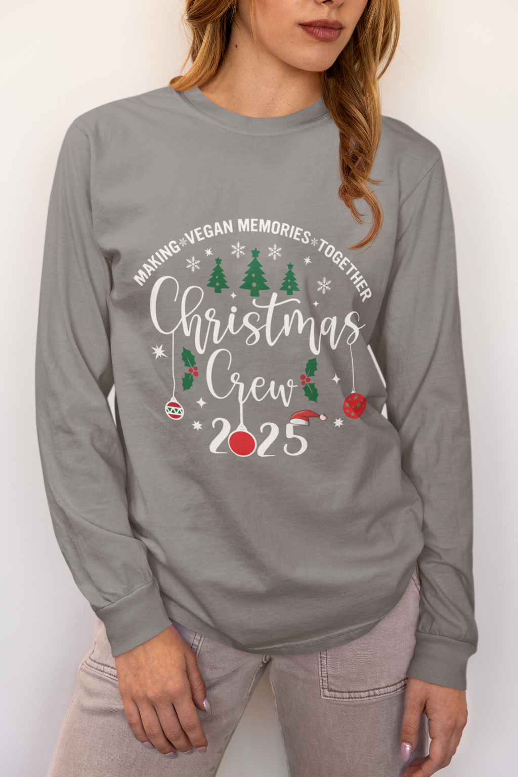 Vegan Christmas Crew 2025 Long Sleeve Tee — Holiday Family Matching Shirt