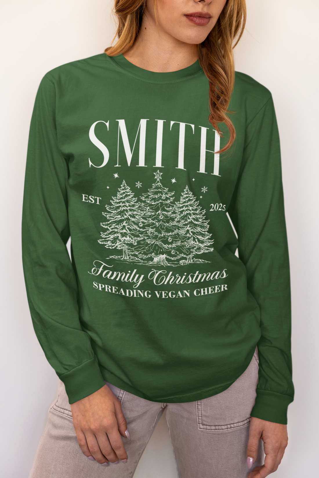 Personalized Family Christmas Long Sleeve Tee - "Spread Vegan Cheer"