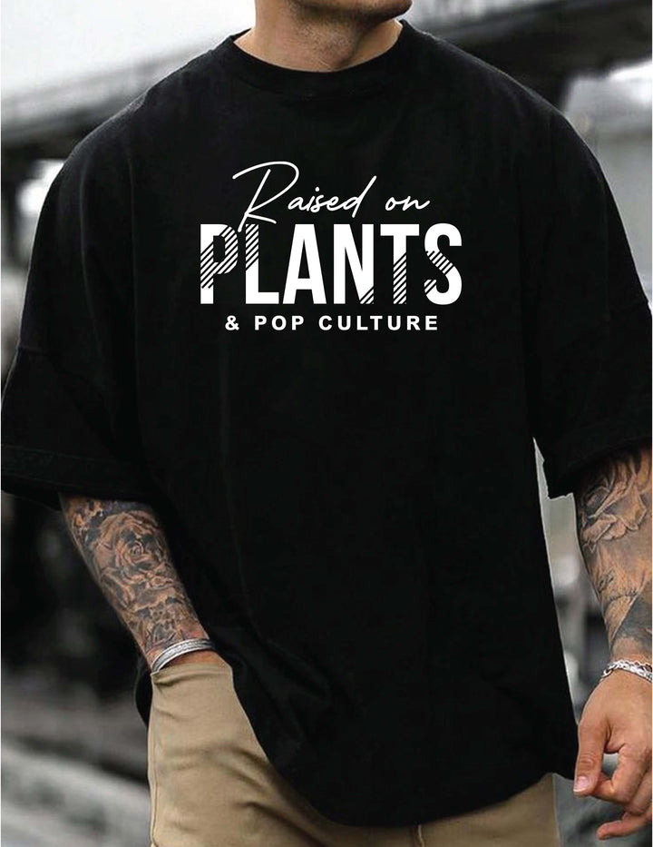 Raised on Plants and Pop Culture Tee- Stripe Design