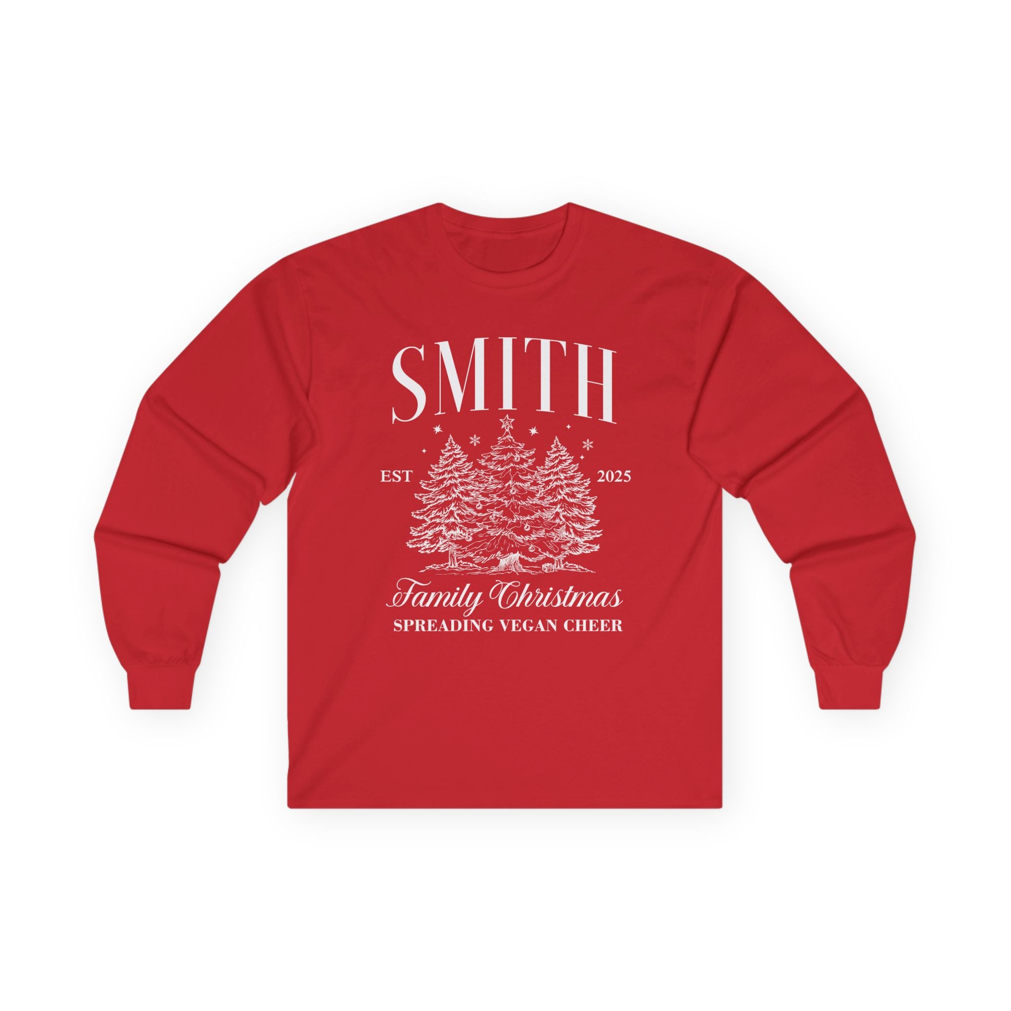 Personalized Family Christmas Long Sleeve Tee - "Spread Vegan Cheer"