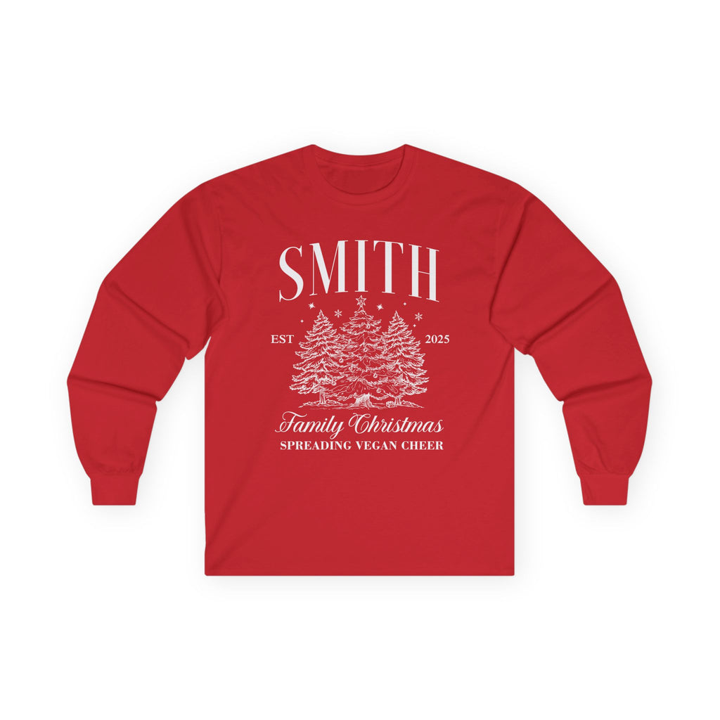 Personalized Family Christmas Long Sleeve Tee - "Spread Vegan Cheer"