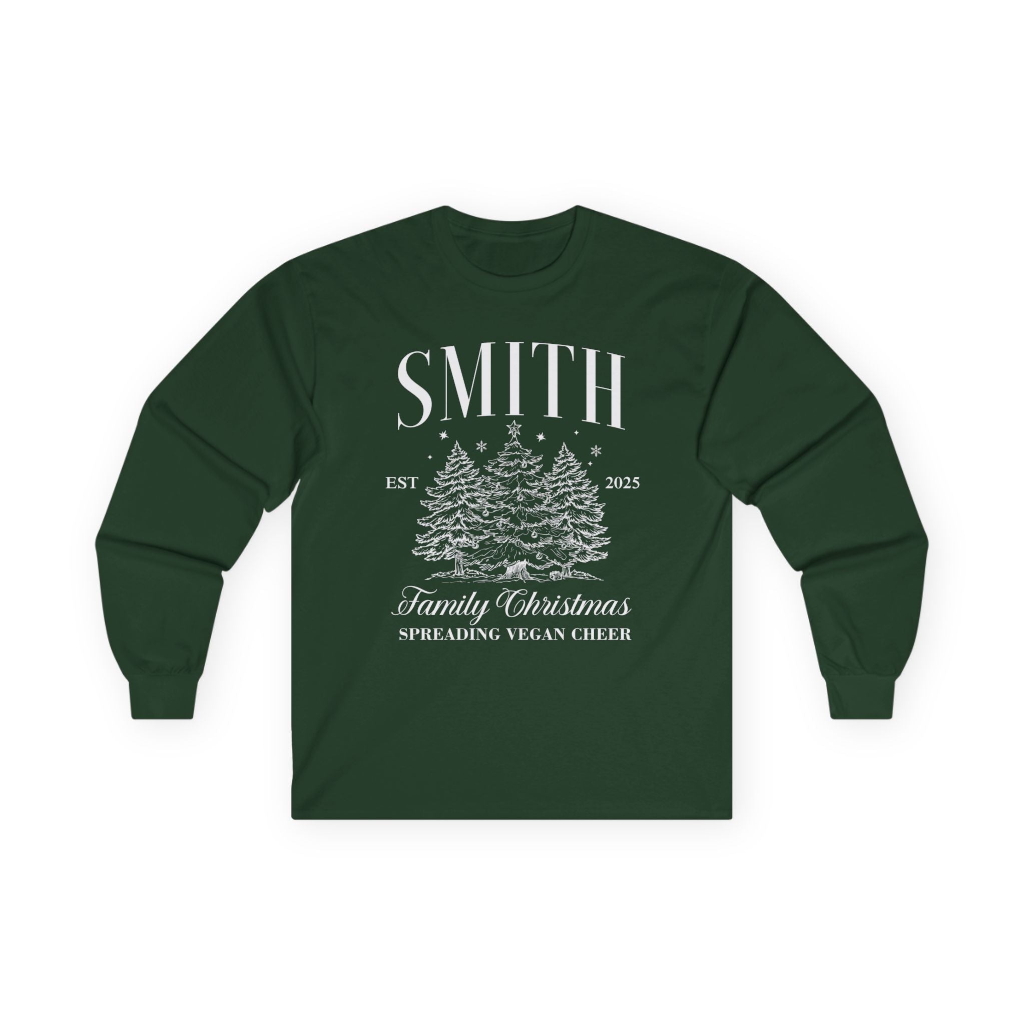 Personalized Family Christmas Long Sleeve Tee - "Spread Vegan Cheer"